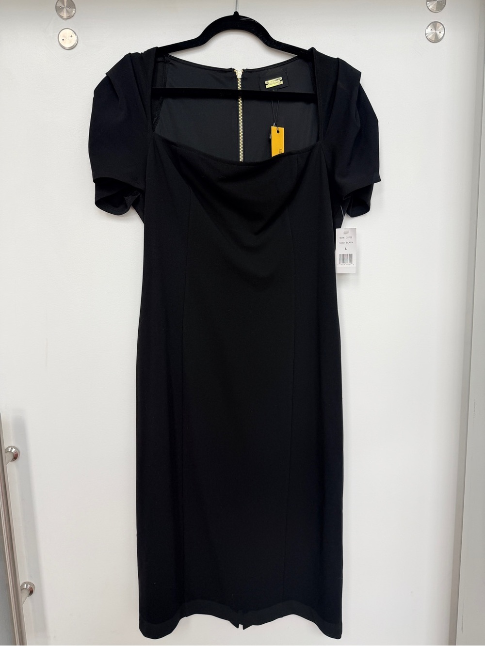 Alexia Admor Black Draped Puff Sleeve Square Neck Dress NWT Size L Elegant